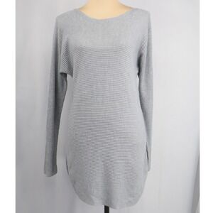 Trouve Tunic Length Small Ribbed Knit Long Sleeve Lightweight Sweater Gray